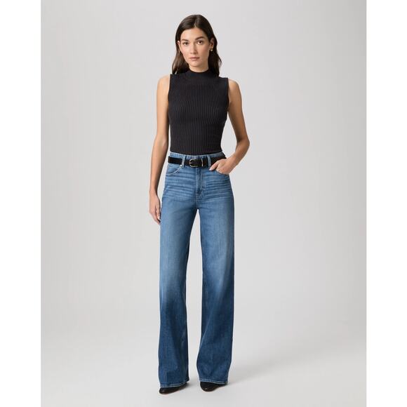 PAIGE Sasha Wide Leg Jeans 31 Stefania Distressed High Rise Blue Denim - Picture 5 of 15